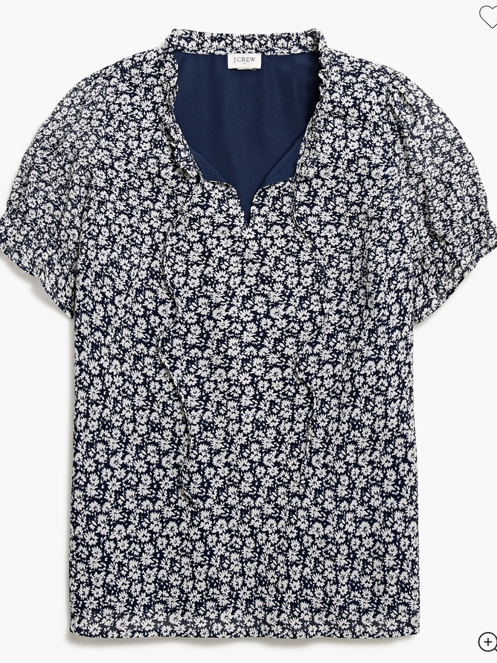 J. Crew Factory Short-sleeve ruffle tie-neck top in Antique Navy/Ivory